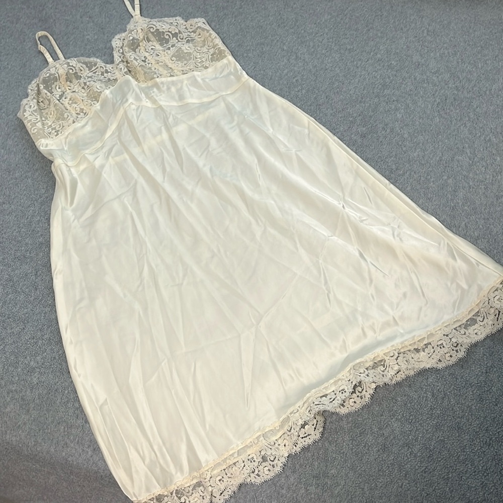 Vintage Fischer Heavenly Silk Lingerie Slip Dress Small Lace Satin Grunge - Picture 2 of 12